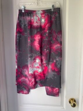 Midnight Galaxy - Abstract Pink & Gray Midi Skirt